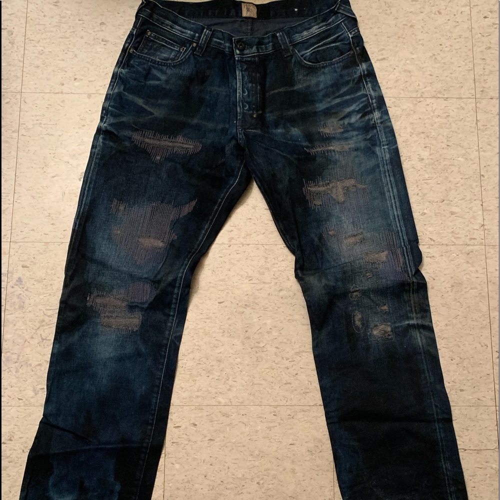 Navy-Blue Distressed Cuts Prps NOIR Jeans